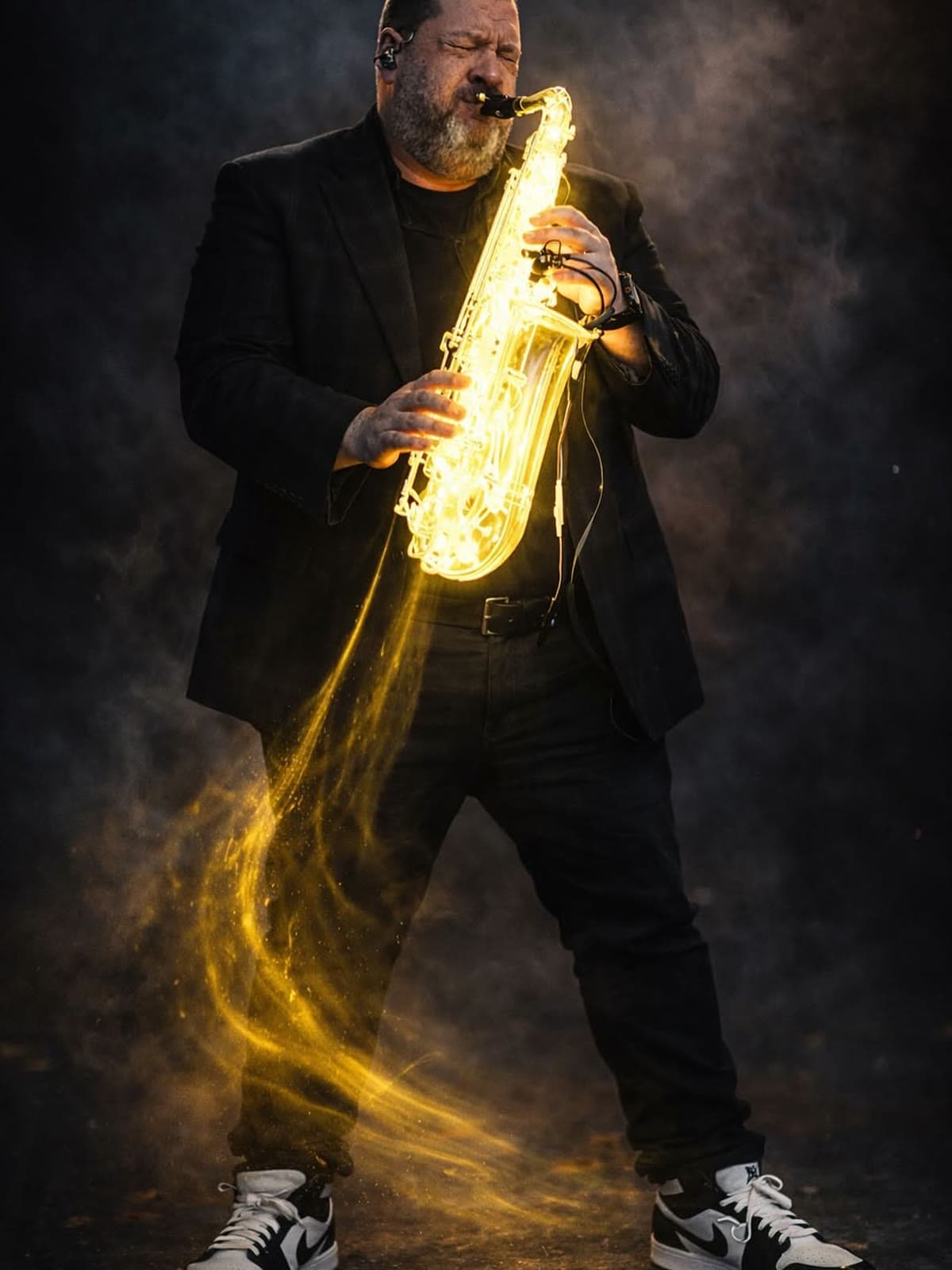 Glenn Frank performing live saxophone at an event